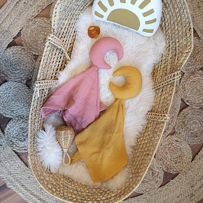 Baby Moon Security Blanket, Set of 2 - Pink & Mustard