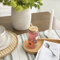 Glass with Lid & Straw - Floral Foliage