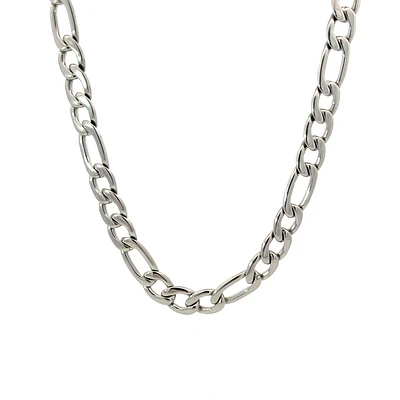 Luenzo Stainless Steel Figaro Link 24'' Necklace 