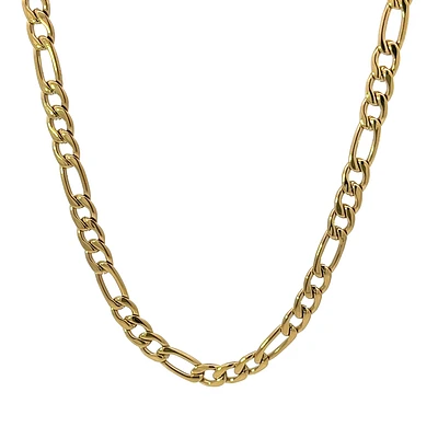 Luenzo Stainless Steel 5mm 14k PVD Gold Plated Figaro Link Necklace