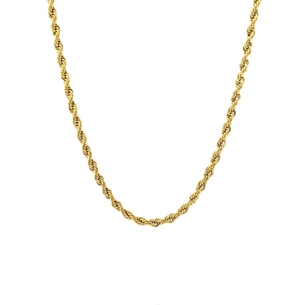 Luenzo 4mm Rope Chain 24" Necklace Gold Plated