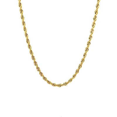 Luenzo 4mm Rope Chain 24" Necklace Gold Plated