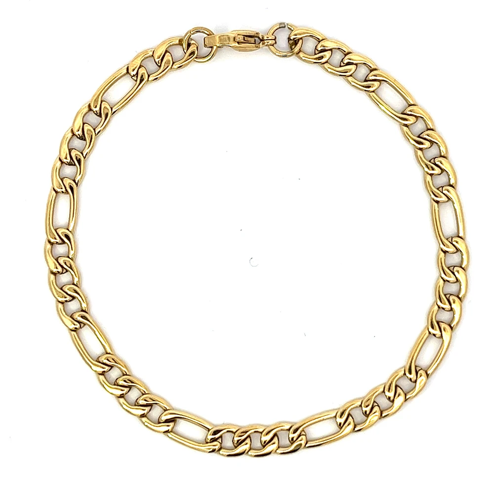 Luenzo Stainless Steel 5mm Gold Plated Figaro Link Bracelet
