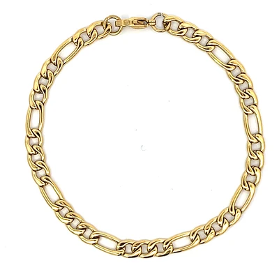 Luenzo Stainless Steel 5mm Gold Plated Figaro Link Bracelet