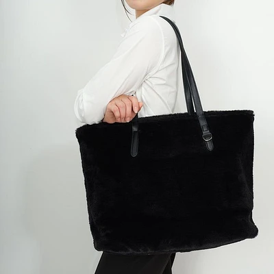 Reversible Gem Tote Bag - Black Vegan Fur