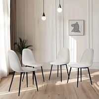Elegant Fabric Dining Chairs in Cream White with Sleek Black Legs by Maison Classique, Set of 4