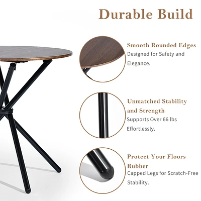 Modern 5-Piece Round Espresso Dining Set with Beige Chairs