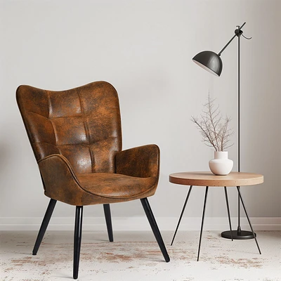 Modern Brown Suede Accent Chair with Black Metal Legs by Maison Classique