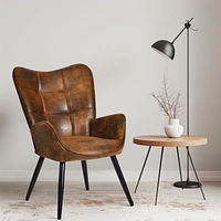 Modern Brown Suede Accent Chair with Black Metal Legs by Maison Classique