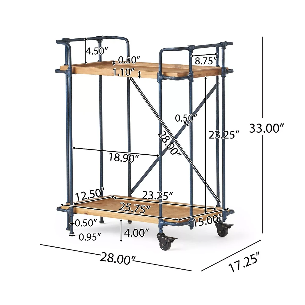 Industrial Rolling Bar Cart, 2-Tier