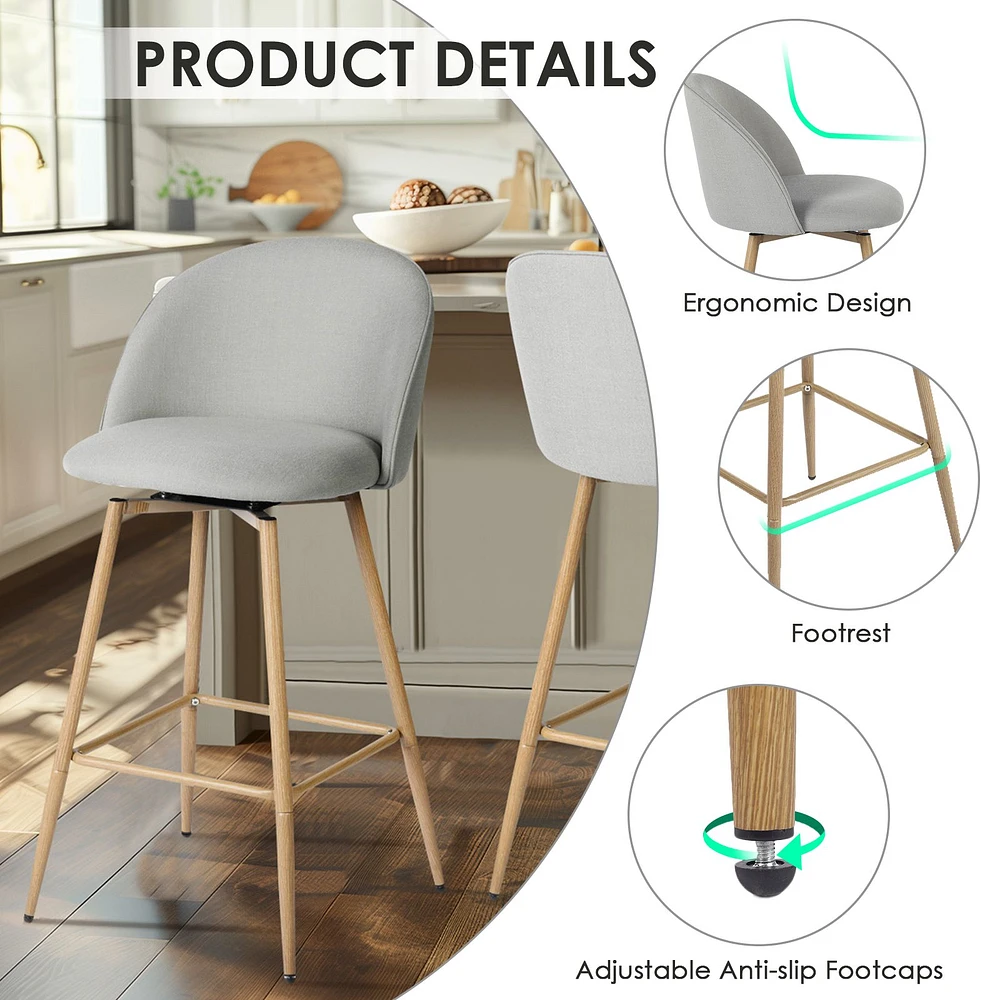 Modern Fabric Counter Barstools, Set of 4 - Grey
