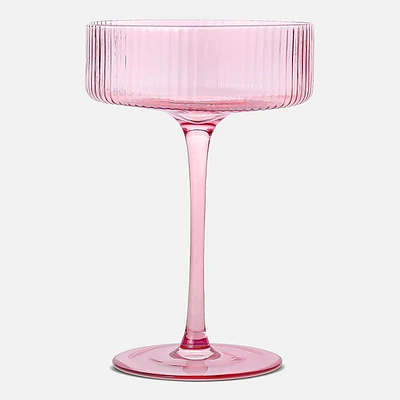 Brilliant Ribbed Pink Cocktail Coupes, Set of 4