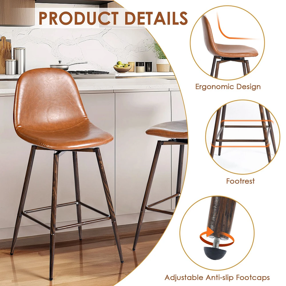 Set of 2 Cognac PU Swivel Counter Barstools by Maison Classique