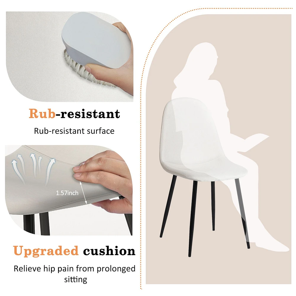 Elegant Fabric Dining Chairs in Cream White with Sleek Black Legs by Maison Classique, Set of 4