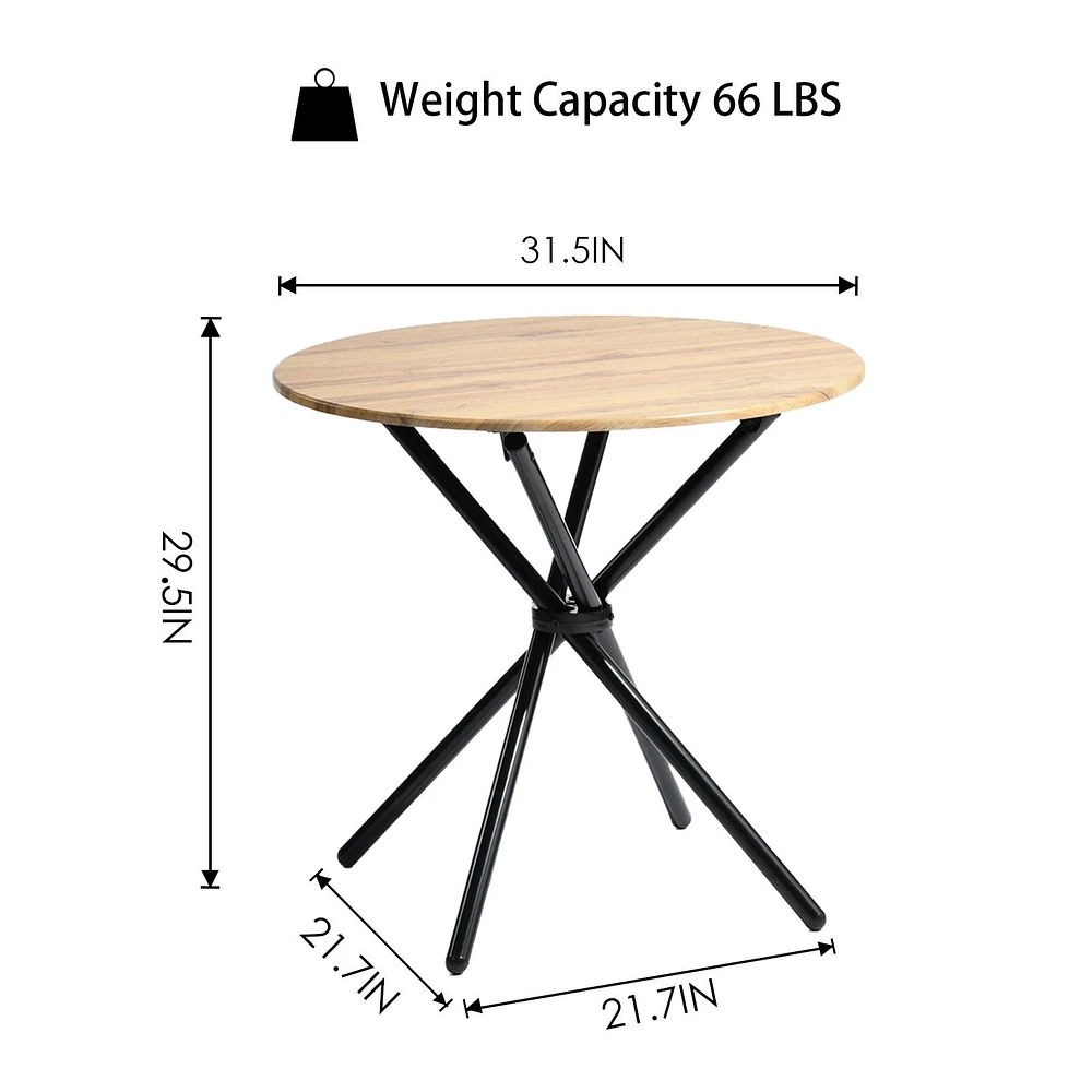 Modern 5-Piece Round Oak Dining Set with Grey Chairs