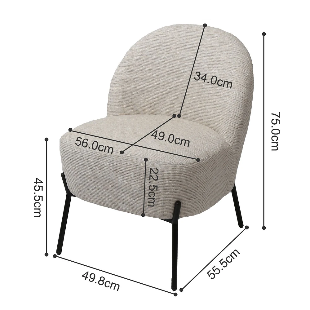 Chaise d'appoint beige avec pieds en métal noir