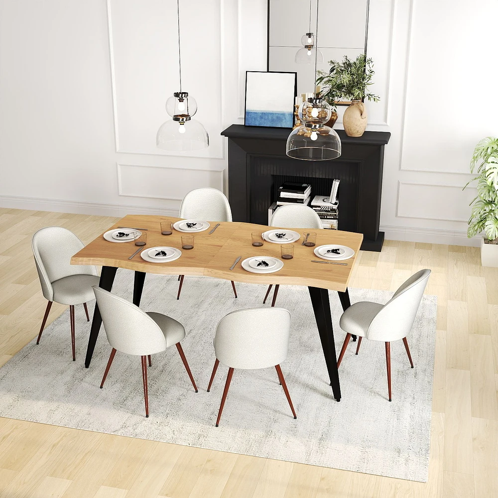 7-Piece Dining Set Light Wood Table With Haven Beige Chairs by Maison Classique