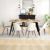 7-Piece Dining Set Light Wood Table With Haven Beige Chairs by Maison Classique