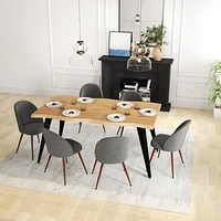 7-Piece Dining Set Light Wood Table With Haven Grey Chairs by Maison Classique