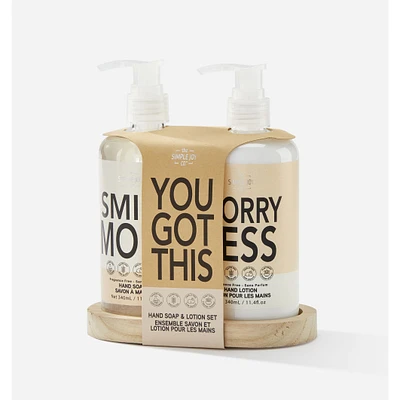 Fragrance Free Hand Soap & Lotion Gift Set with Wood Tray