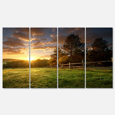 Fenced Ranch at Sunrise Canvas Wall Art Panels