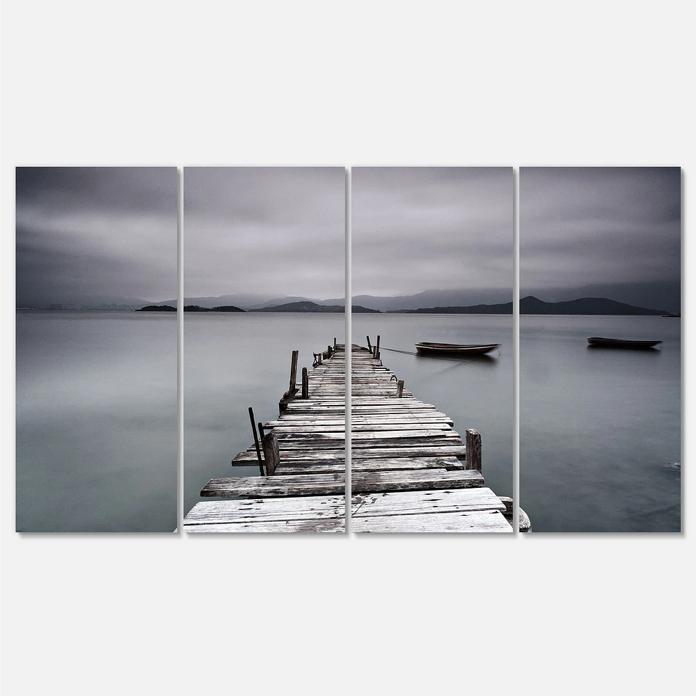 Pier and Boats at Seashore Canvas Wall Art