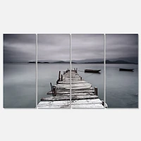 Pier and Boats at Seashore Canvas Wall Art