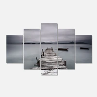 Pier and Boats at Seashore Canvas Wall Art