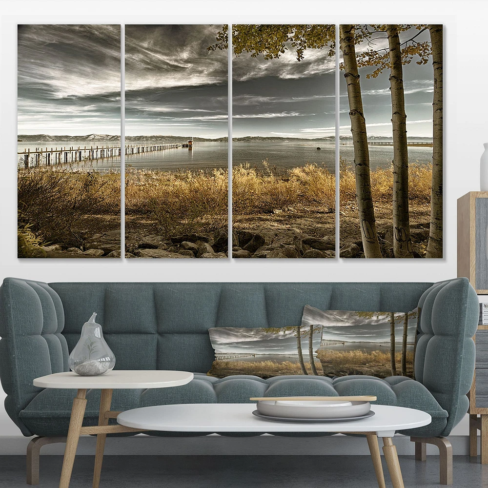 Pier Brown Lake  Canvas Art Print