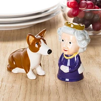 Ensemble salière et poivrière reine et corgi
