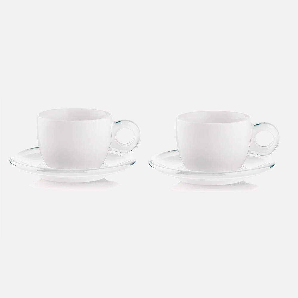 Ensemble de 2 tasses à cappuccino « Gocce » blanches / transparentes avec soucoupes