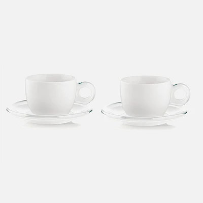 Gocce Set of 2 White/Clear Cappuccino Cups with Saucers