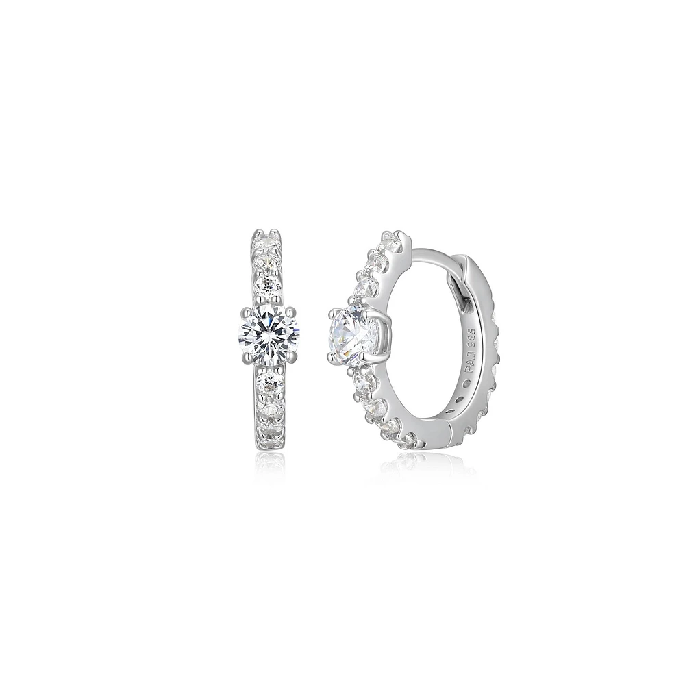 Reign Sterling Silver & Cubic Zirconia Hoop Earrings with Round Centre Stone