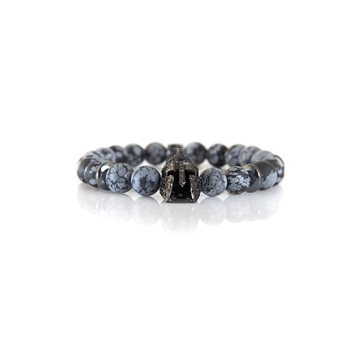 Luenzo Snowflake and Gunmetal Cubic Zirconia Warrior Helmet Bracelet