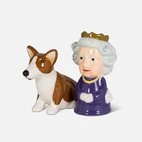 Ensemble salière et poivrière reine et corgi