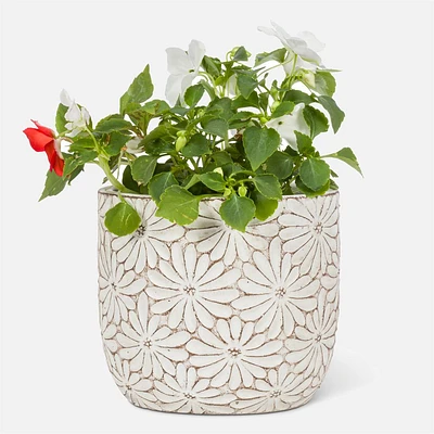 White Daisy Round Planter - 4.5