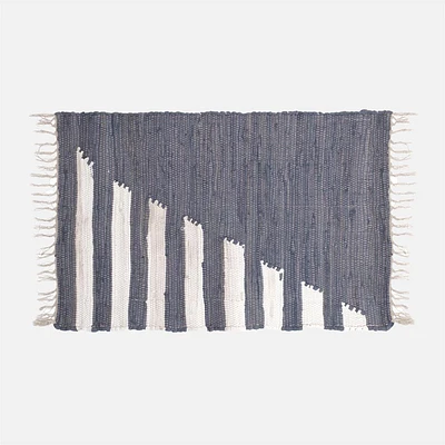 Accent Rug, Weaved Stripe & Solid Motif - Blue / Grey