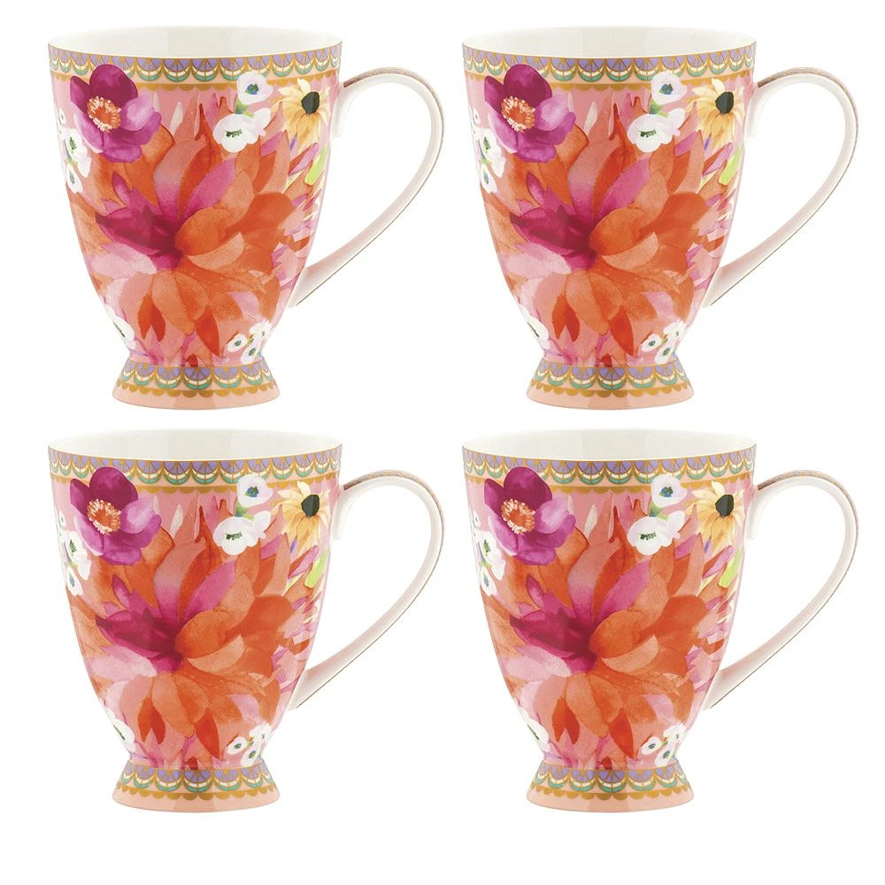 Set of 4 Dahlia Footed Pink Mugs by Maxwell & Williams (300 ml)