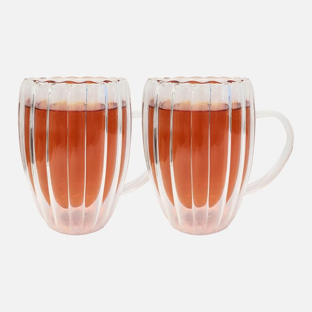 Ridge Double Wall Ribbed Mugs, Set of 2 - 350ml