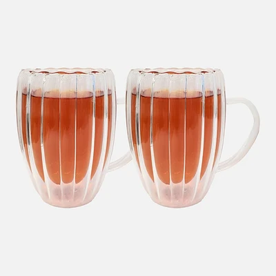 Ridge Double Wall Ribbed Mugs, Set of 2 - 350ml