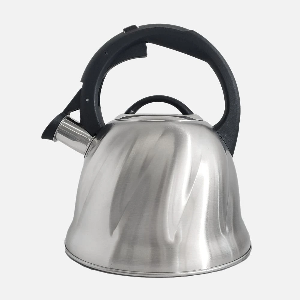 JS Gourmet Whistling Stovetop Kettle in Stainless Steel with Black Handle, 2.5L