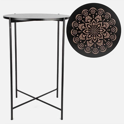 Mandala Motif Accent Table - Black
