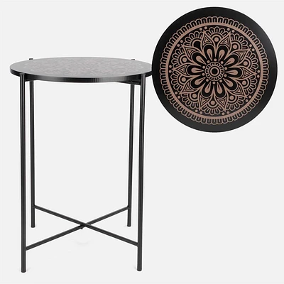Mandala Motif Accent Table - Black
