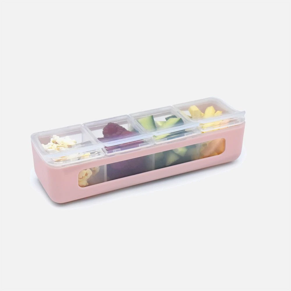 Melii Snackle Box, 4 Separate Compartments with Lids - Pink