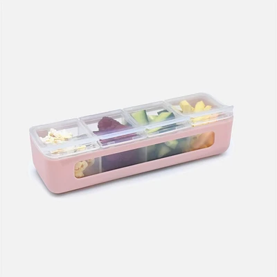 Melii Snackle Box, 4 Separate Compartments with Lids - Pink