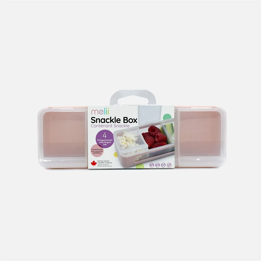 Melii Snackle Box, 4 Separate Compartments with Lids - Pink