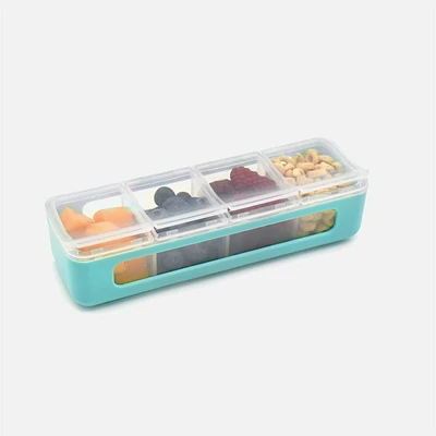 Melii Snackle Box, 4 Separate Compartments with Lids - Blue