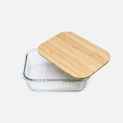 Melii Glass Food Storage Container with Bamboo Lid - Ridges