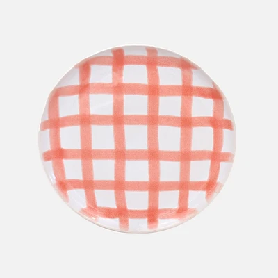 Milo Checkered Stoneware Dinner Plate - Coral
