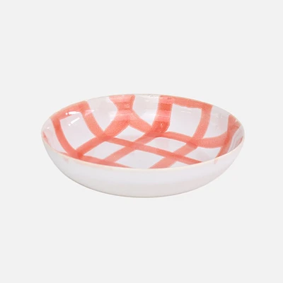 Milo Checkered Stoneware Pasta Bowl - Coral